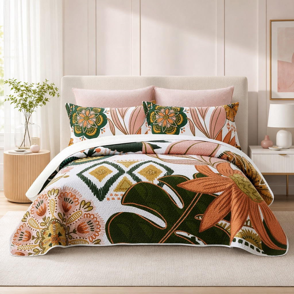 NEW Anthropologie Abstract Boho Reversible Quilt Bedspread Bedding & Sham Set