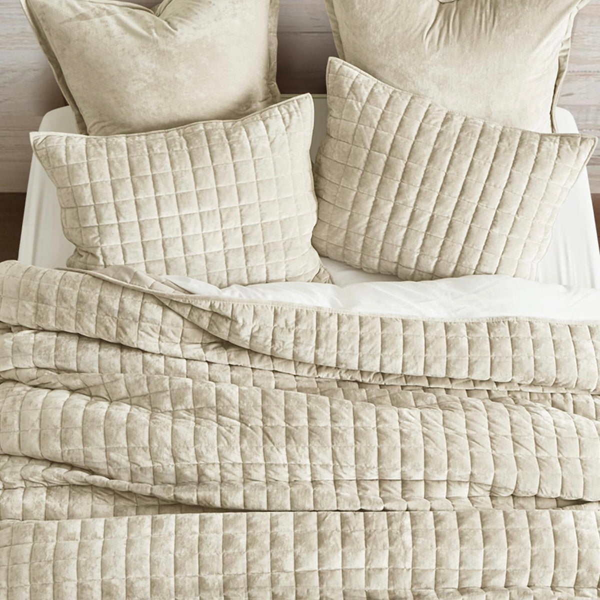 NEW West Elm Beige Velvet Ultra Soft Quilted Bedding Quilt Set - Multiple Sizes