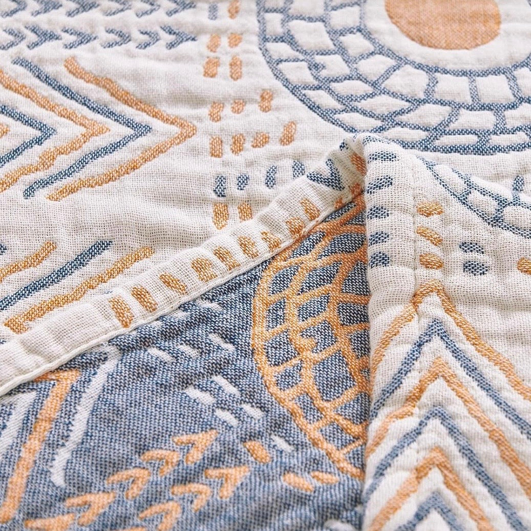 New Anthropologie Boho Knit Geometric Throw Blanket Bedspread Quilt - 102" x 60"