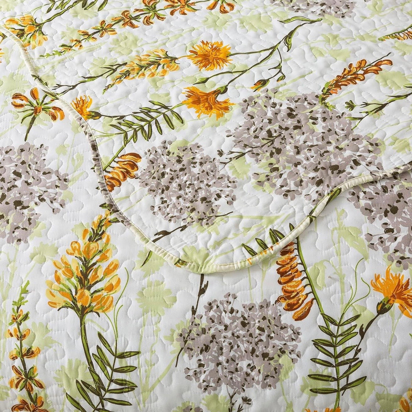 NEW Anthro White Yellow Floral Queen Boho Quilt Bedding Bedspread Duvet Sham Set