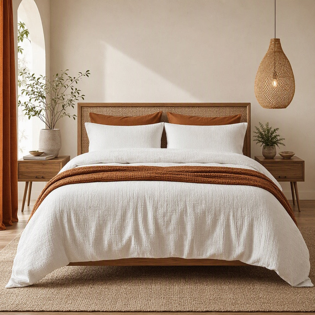 NEW Anthropologie White Boho Muslin Cotton Gauze Luxury Duvet Bedding & Sham Set