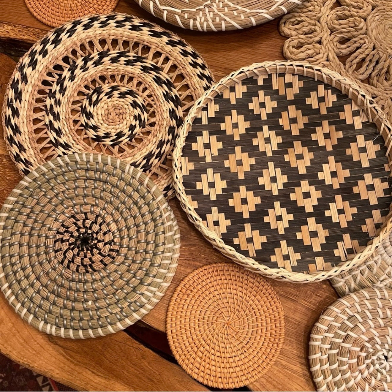 NEW West Elm XL Woven Wicker Rattan Seagrass Boho Wall Hanging Baskets Set / 13