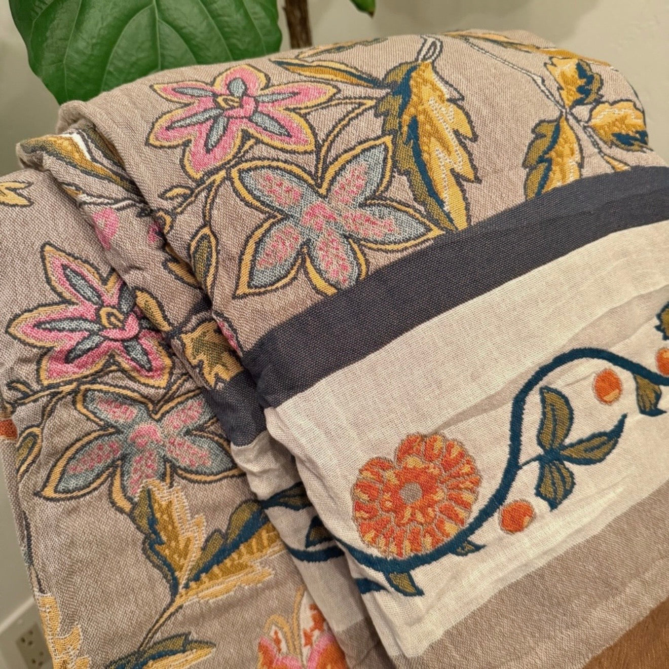 NEW Anthro XL Reversible Boho Bird Multicolor Queen / King Size Bedspread Quilt