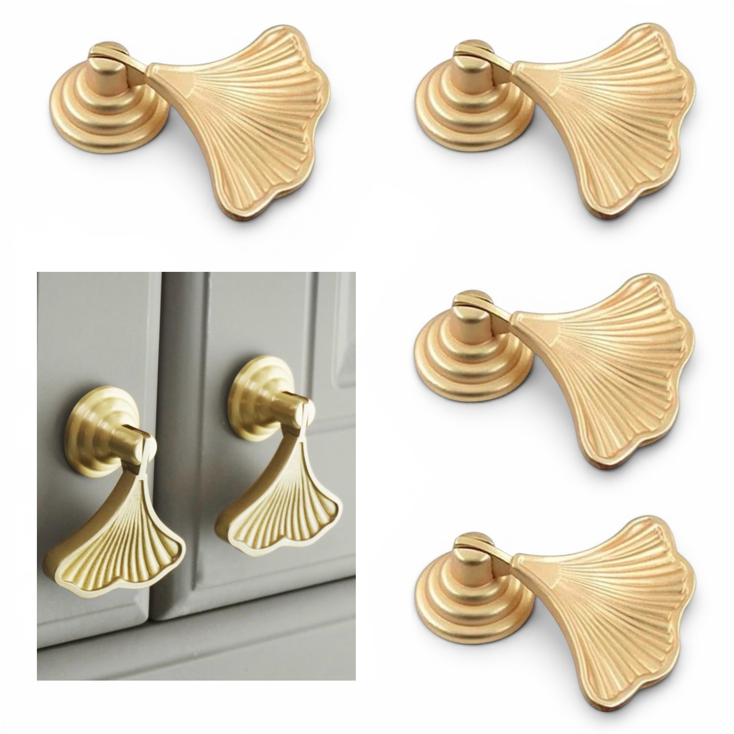 NEW Anthropologie (Set of 4) Gold Leaf Boho Cabinet Knobs Drawer Pulls Hardware