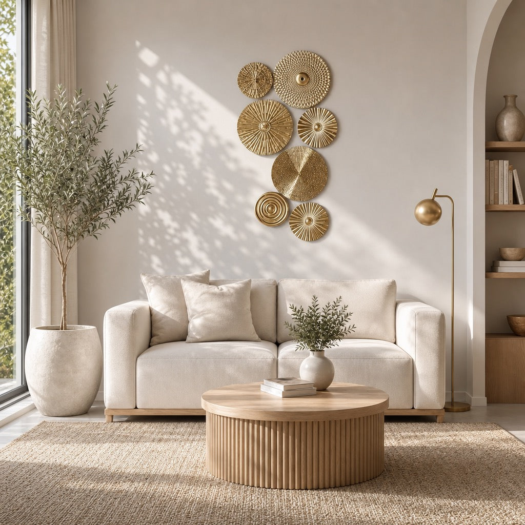 NEW West Elm XL Gold Boho Metal Abstract Wall Hanging Baskets Plates - Set of 7