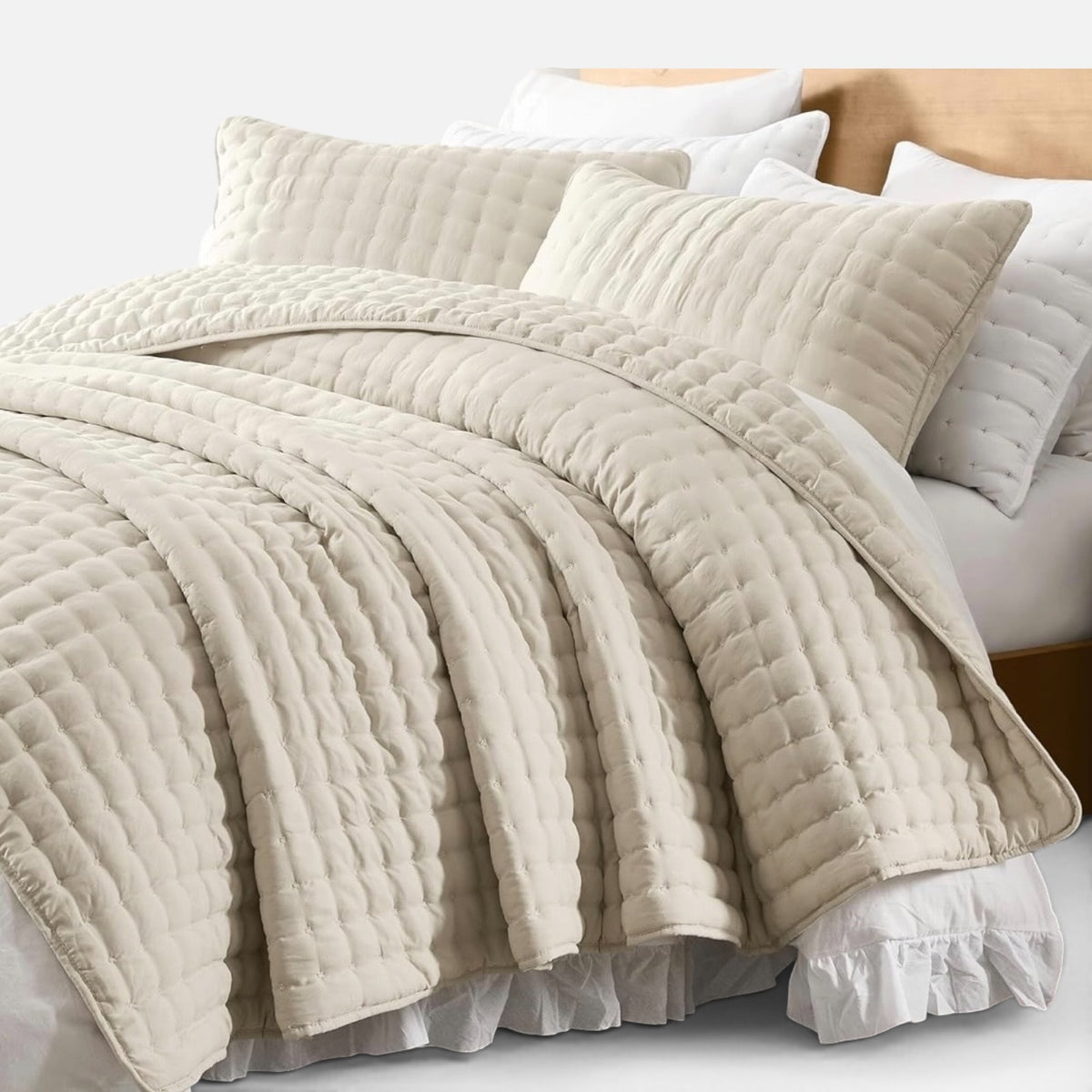 NEW West Elm Cream Beige Ultra Soft Quilted Comforter Coverlet Bedding Sham Set
