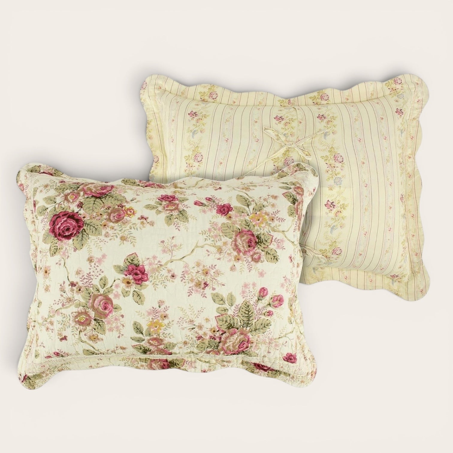 NEW Anthropologie White Red Floral Cream Queen / King Quilt Bedspread Bedding Sham Set