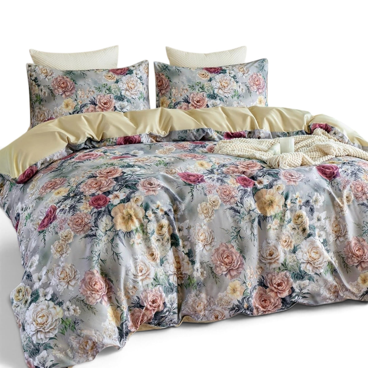 NEW Anthropologie Purple Rose Floral Boho 100% Cotton Duvet Bedding & Sham Set
