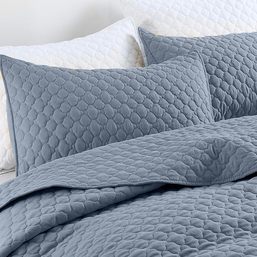 NEW West Elm Dusty Blue Ultra Soft Quilted Queen / King Bedding Quilt & Sham Set