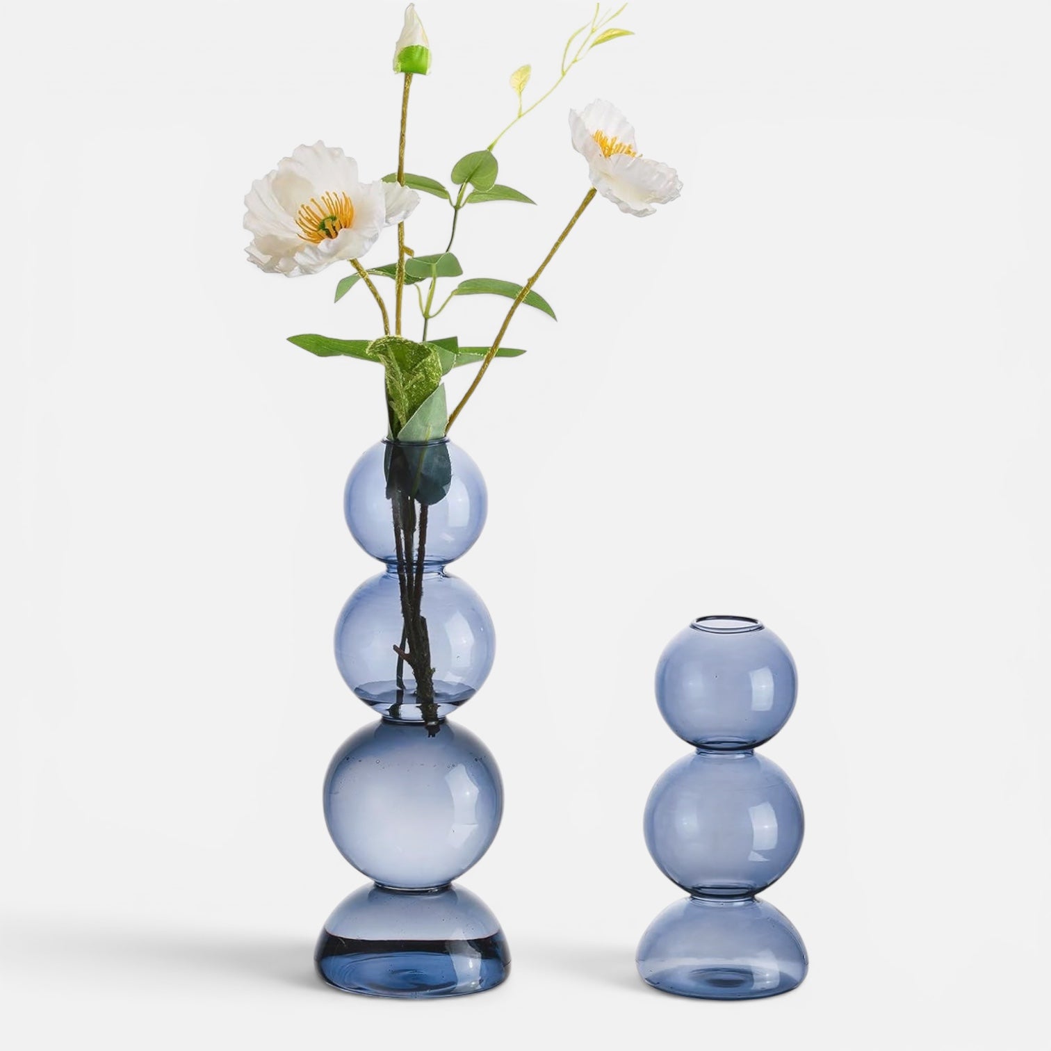 NEW Anthropologie Set 2 Blue Bubble Boho Art Deco Glass Decorative Flower Vases