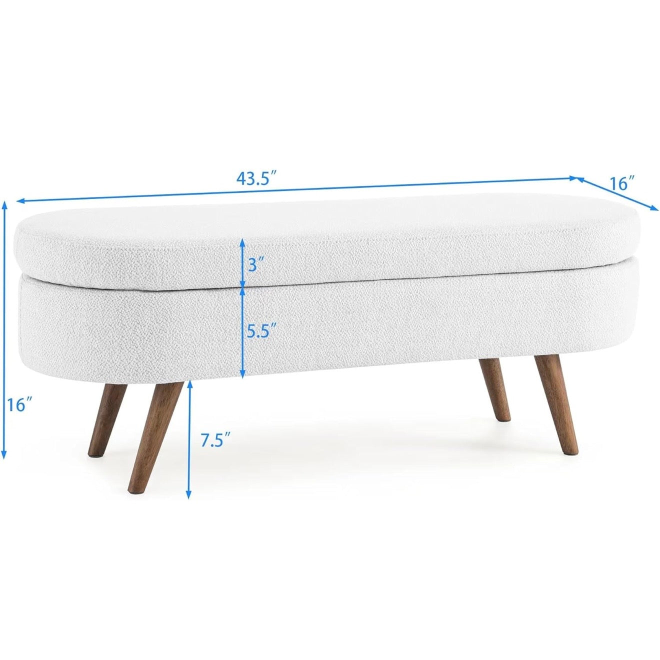 NEW West Elm White Boucle Fabric Storage Ottoman Mid-century Modern Furniture