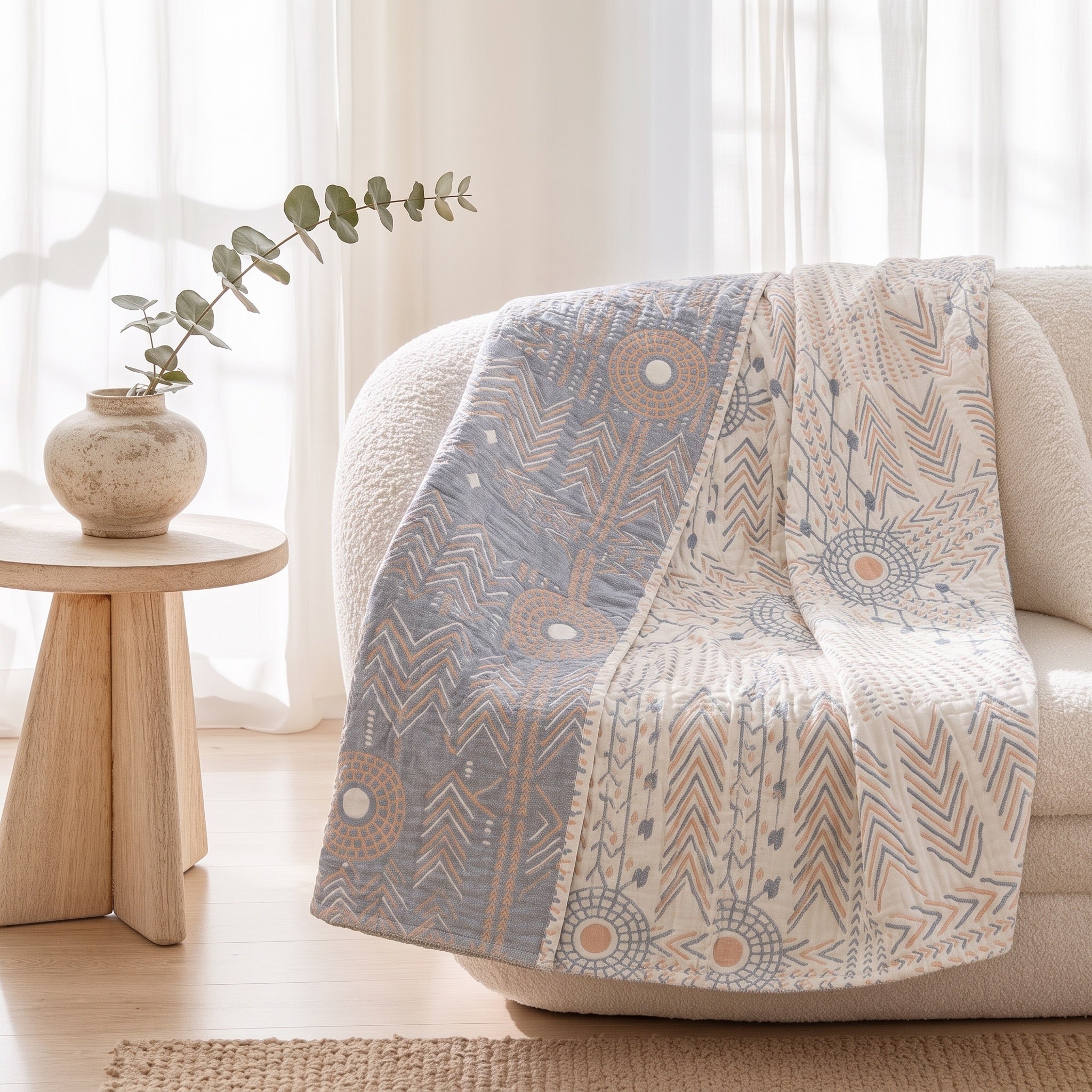 New Anthropologie Boho Knit Geometric Throw Blanket Bedspread Quilt - 102" x 60"