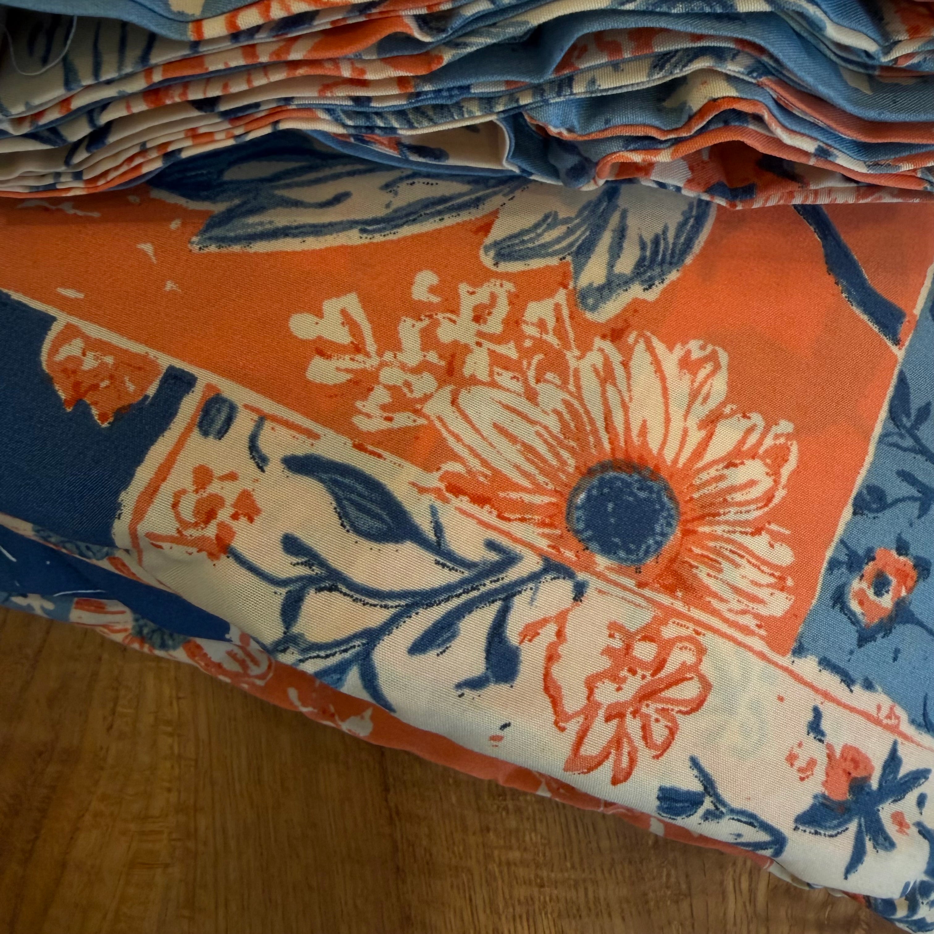NEW Anthropologie Blue & Orange Boho Floral Patchwork Duvet Bedding & Sham Set