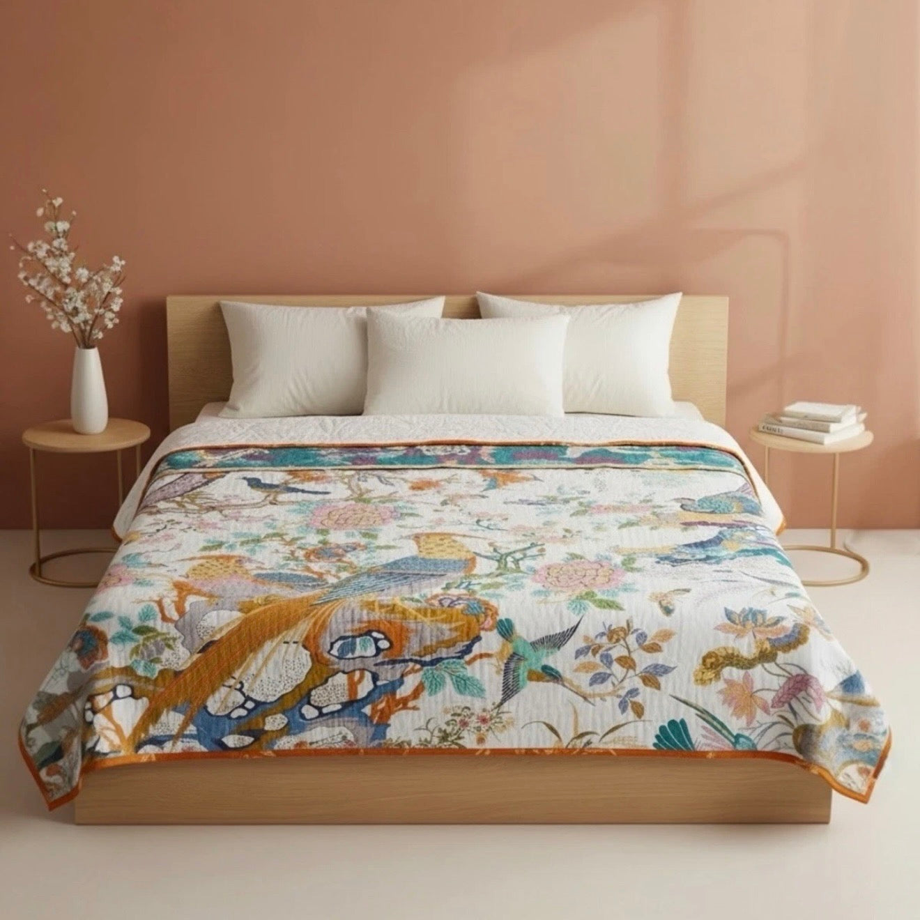 NEW Anthro Reversible Boho Bird Cotton Bedspread Blanket Quilt - Multiple Sizes