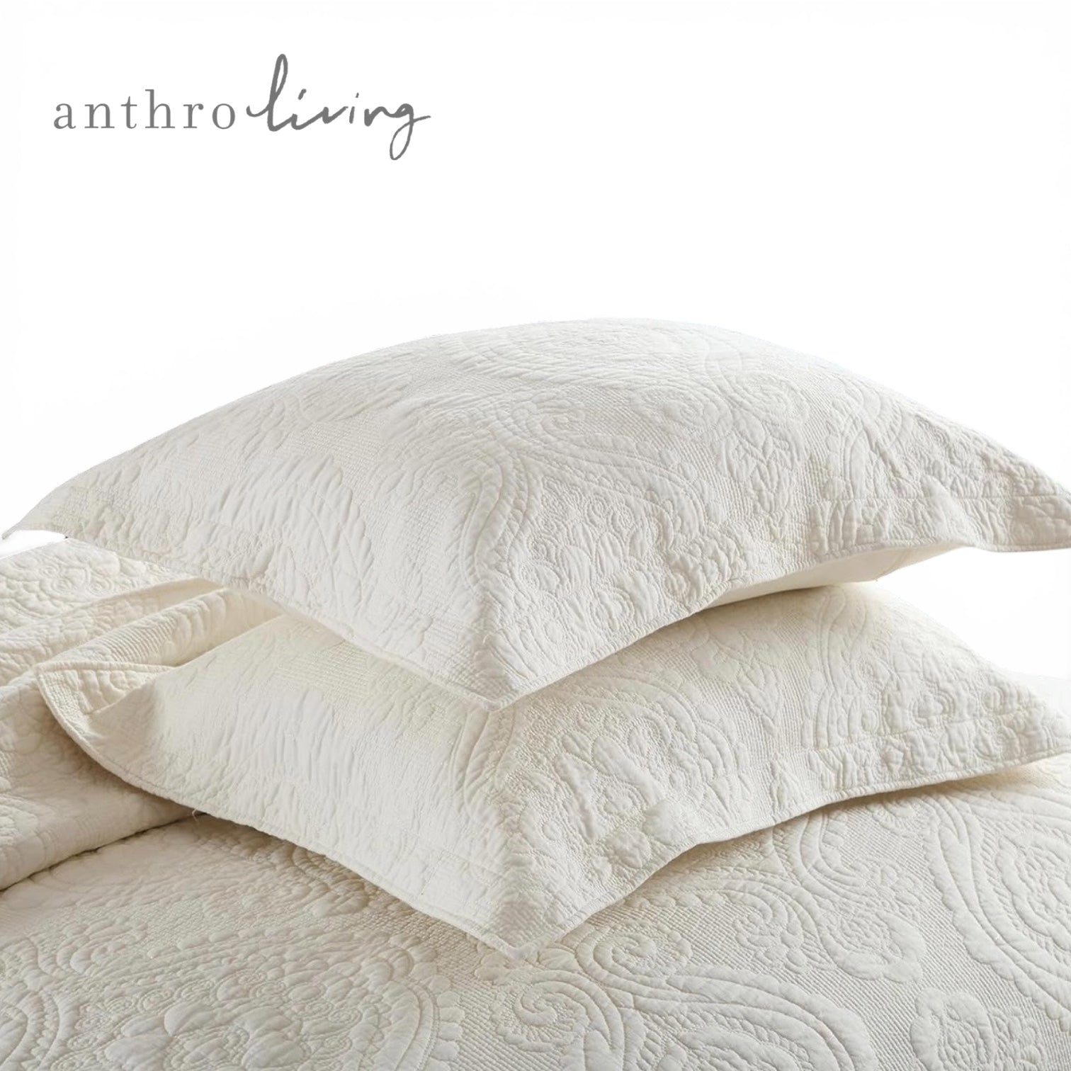 NEW Anthropologie White Queen Boho Damask Quilt Bedspread Blanket & Sham Set