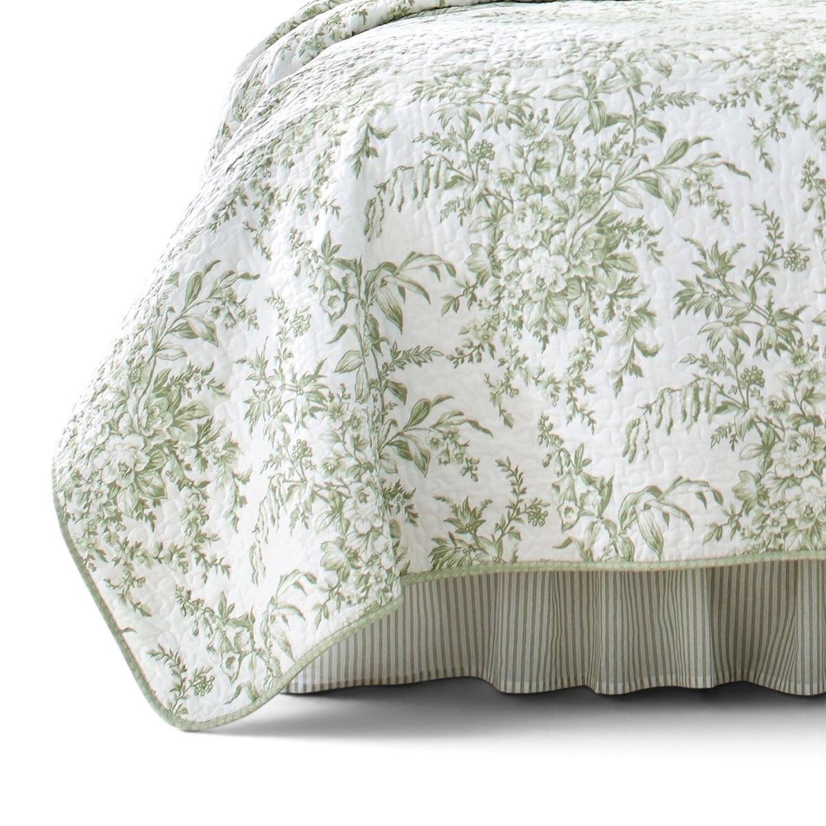 NEW West Elm Green White Floral Vintage Cotton Queen King Bedding Quilt Sham Set