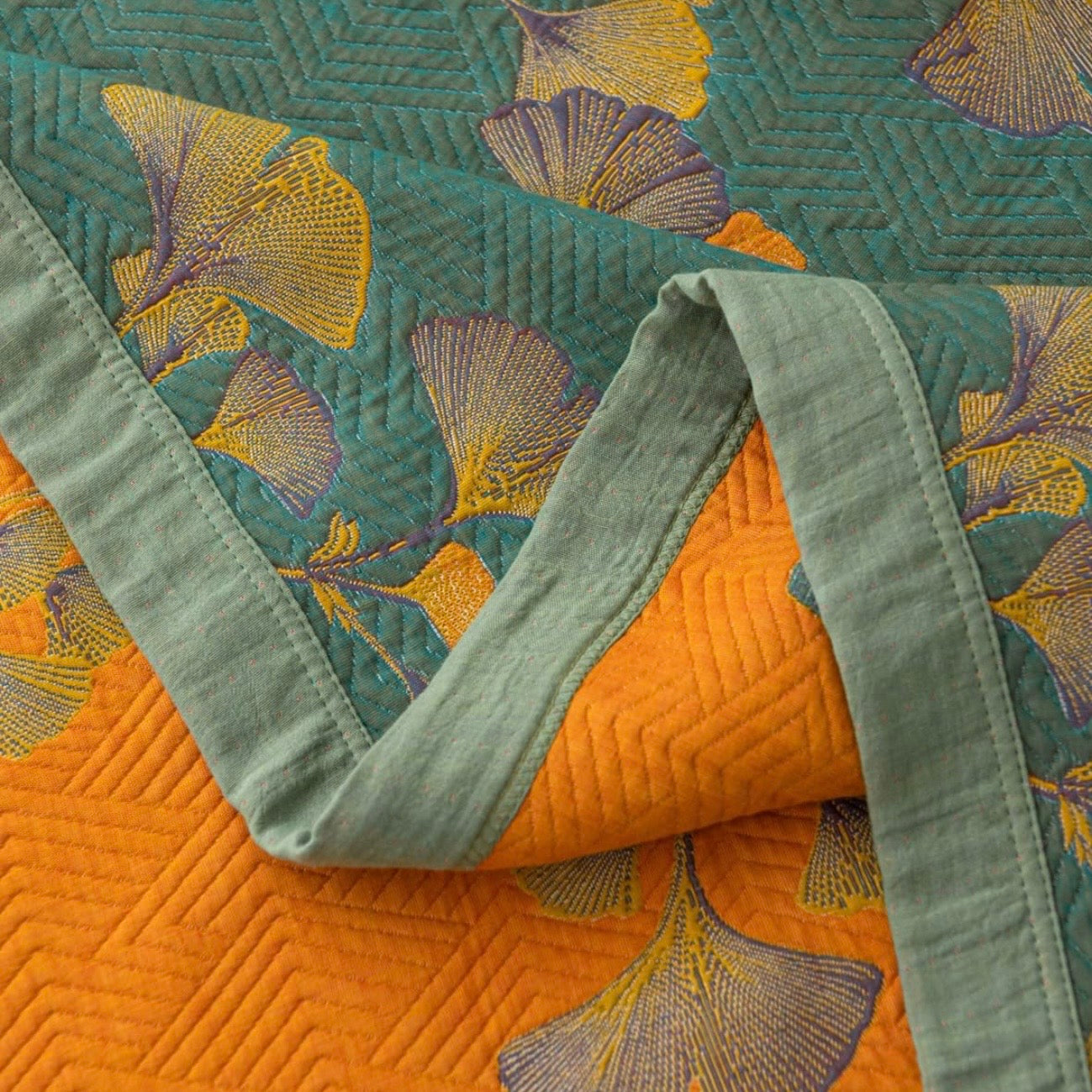 NEW Anthropologie Teal Orange Reversible Queen / King Bedspread Blanket Sham Set