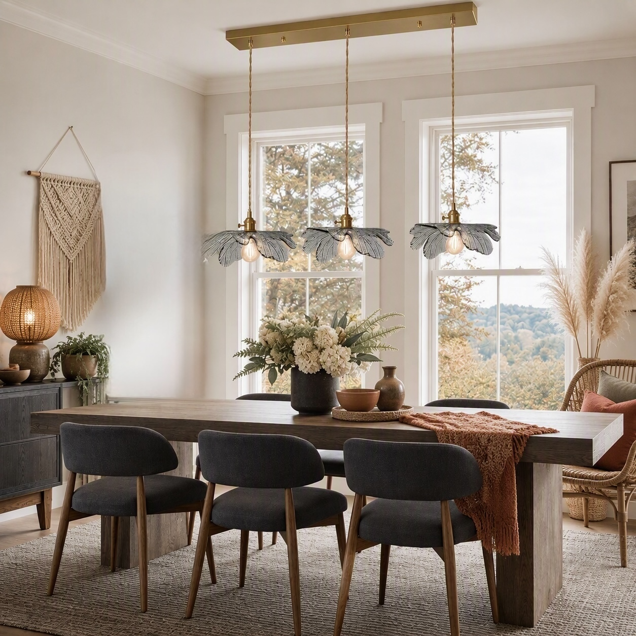 NEW Anthropologie 3-Light Blue Gold & Blue Glass Floral Light Fixture Chandelier