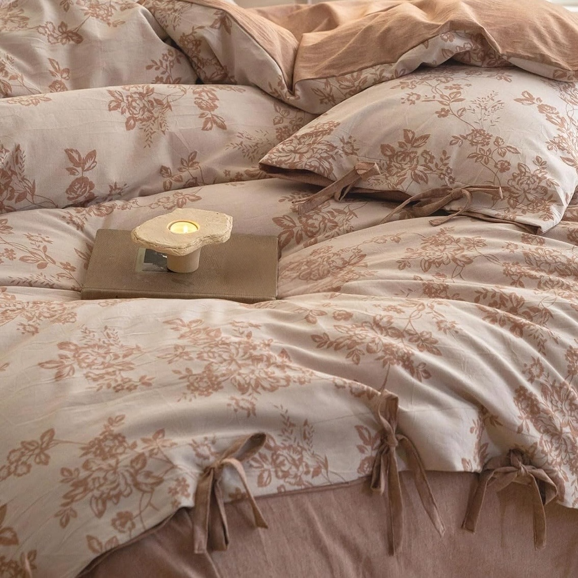 NEW Anthropologie Pink Floral Jacquard Linen Cotton Bedding Duvet & Sham Set