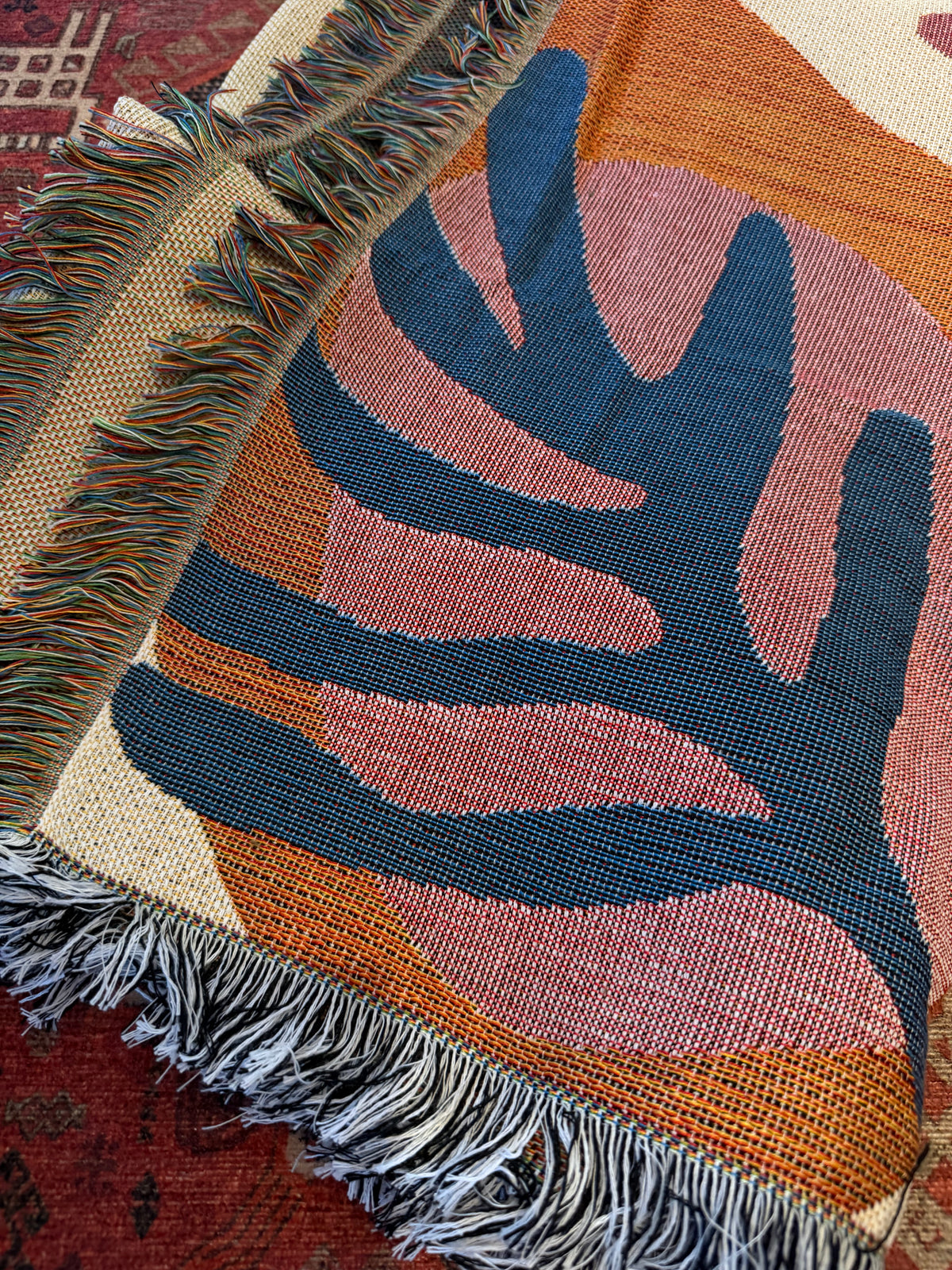 NEW Anthro Boho Abstract Retro Tassel Throw Blanket Bedspread Quilt - 63" x 51"