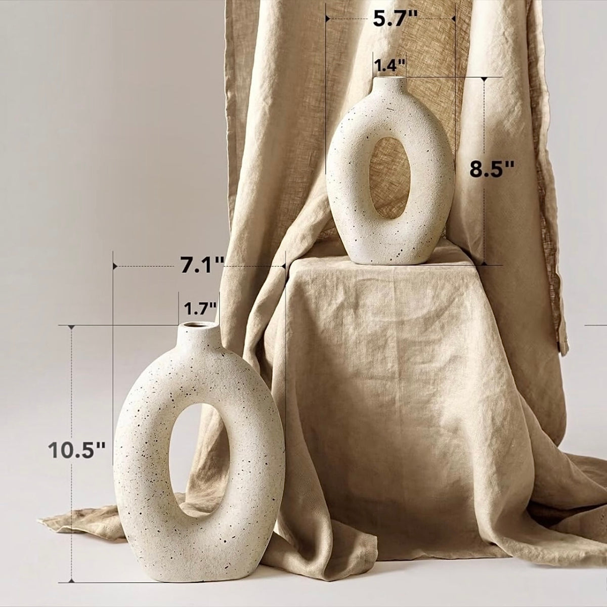NEW West Elm (Set 2) Large White Abstract Boho Ceramic Boho Flower Vase Vases