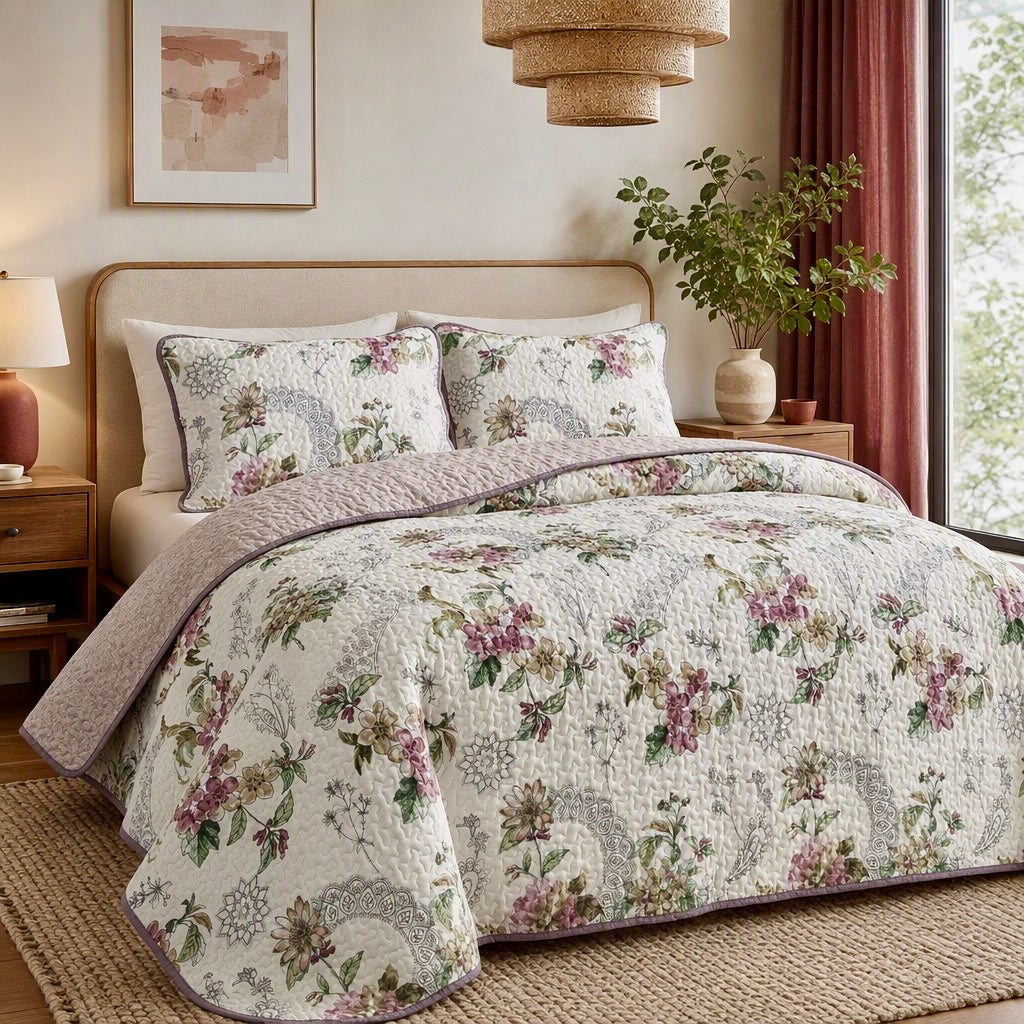 NEW Anthropologie Vintage Floral Reversible Quilt Bedspread Bedding & Sham Set