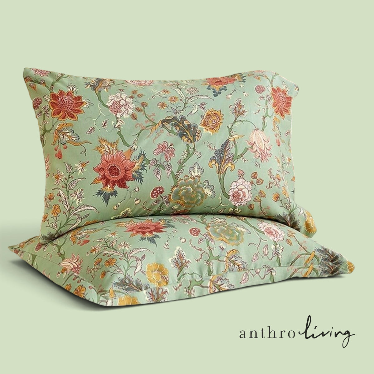 NEW Anthropologie Tiffany Green Floral Retro Antique Comforter Bedding Sham Set