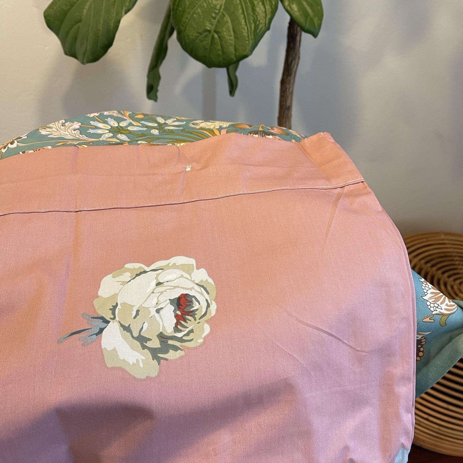 NEW Green Pink Reversible Floral King Size Boho Comforter Bedding Sham Case Set