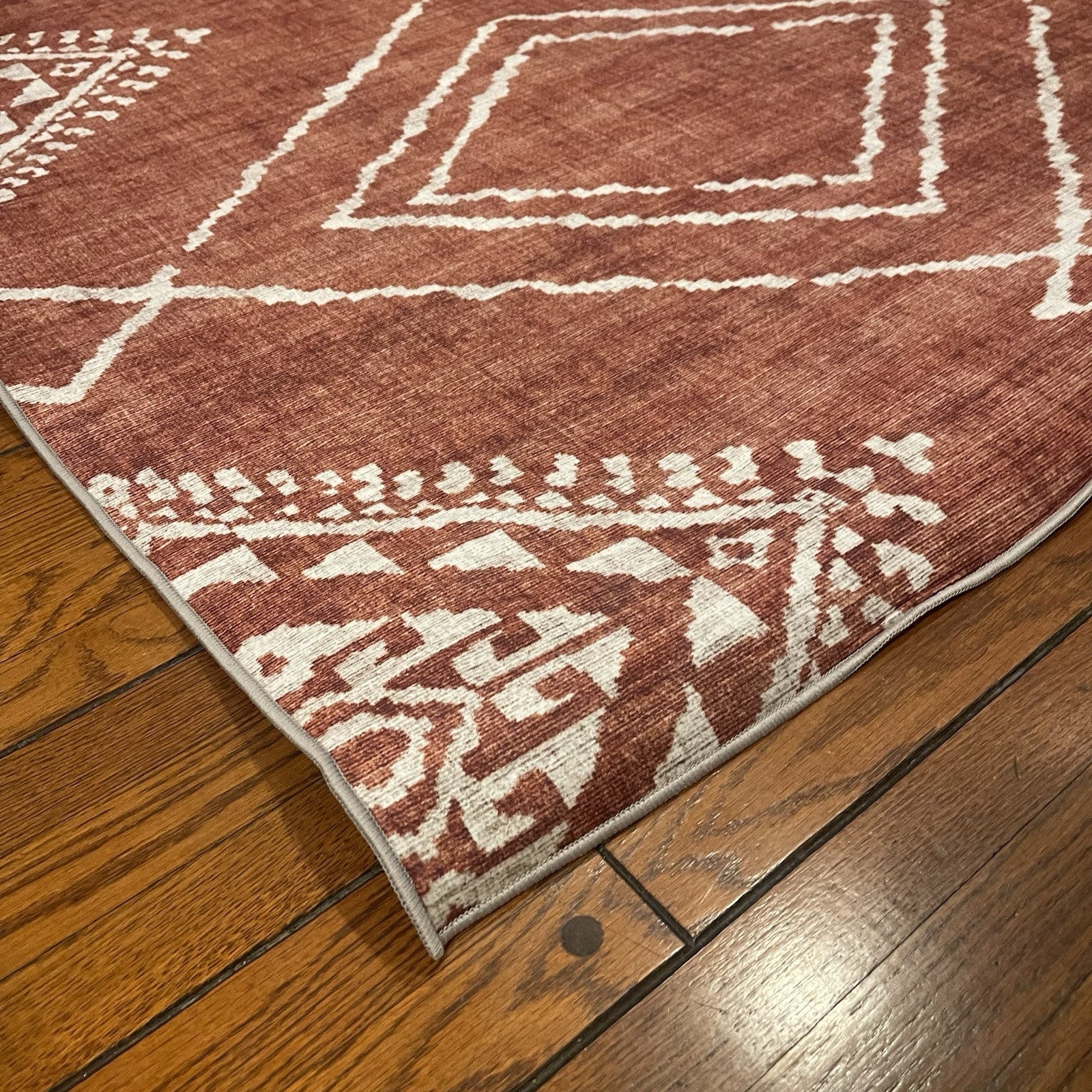 NEW West Elm Red Orange Boho Aztec Geometric Moroccan Area Rug Carpet - 4' x 6'