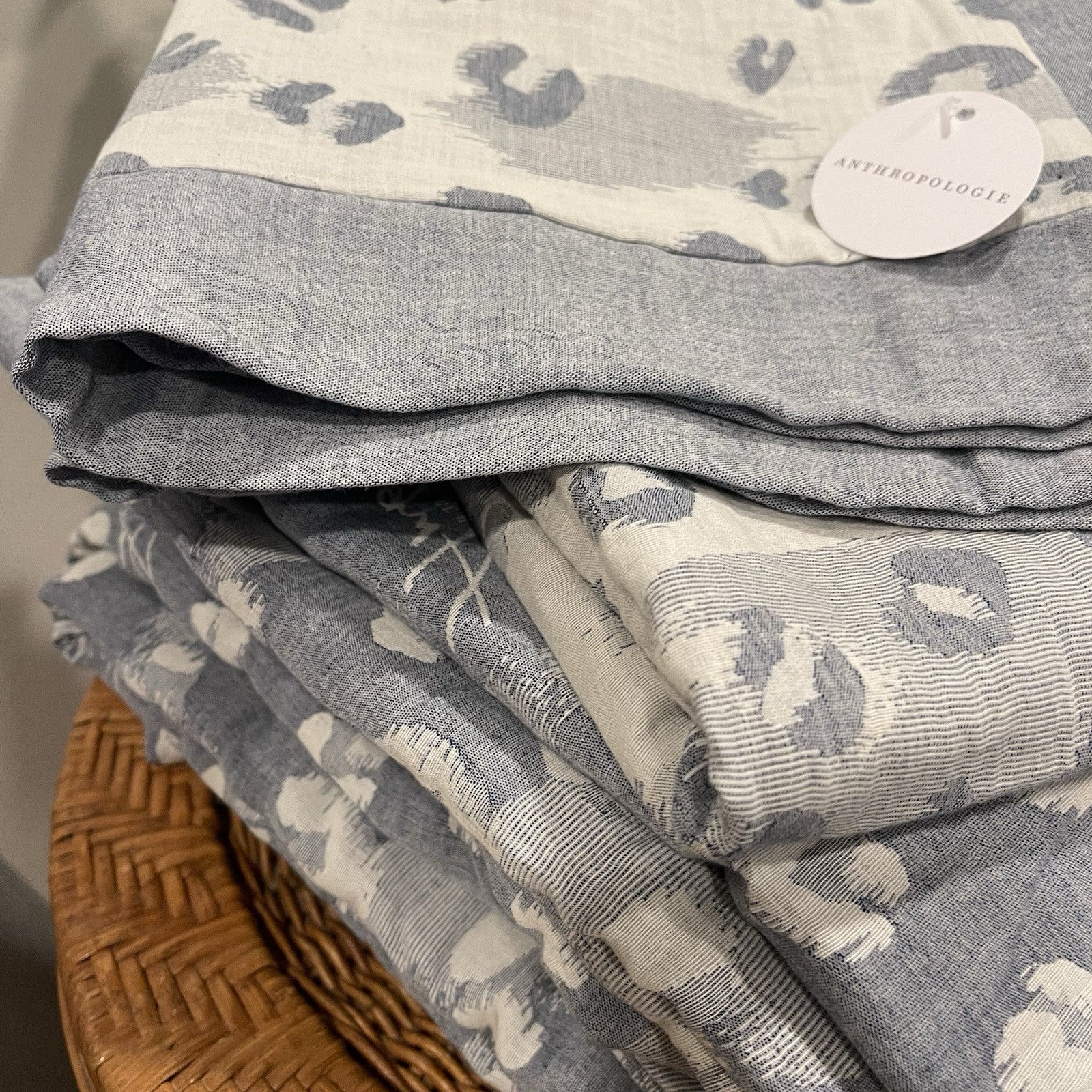 NEW Anthropologie Blue Grey Spotted Boho King Size Bedding Duvet Sham Case Set