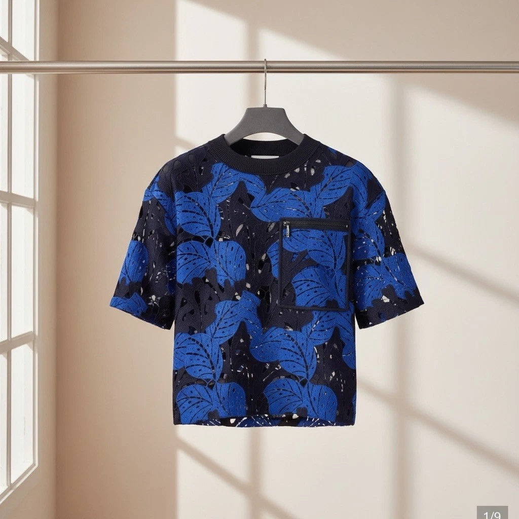 Jason Wu Blue Lace Floral Cutout Shirt Top Blouse | Retail $425 Size Large