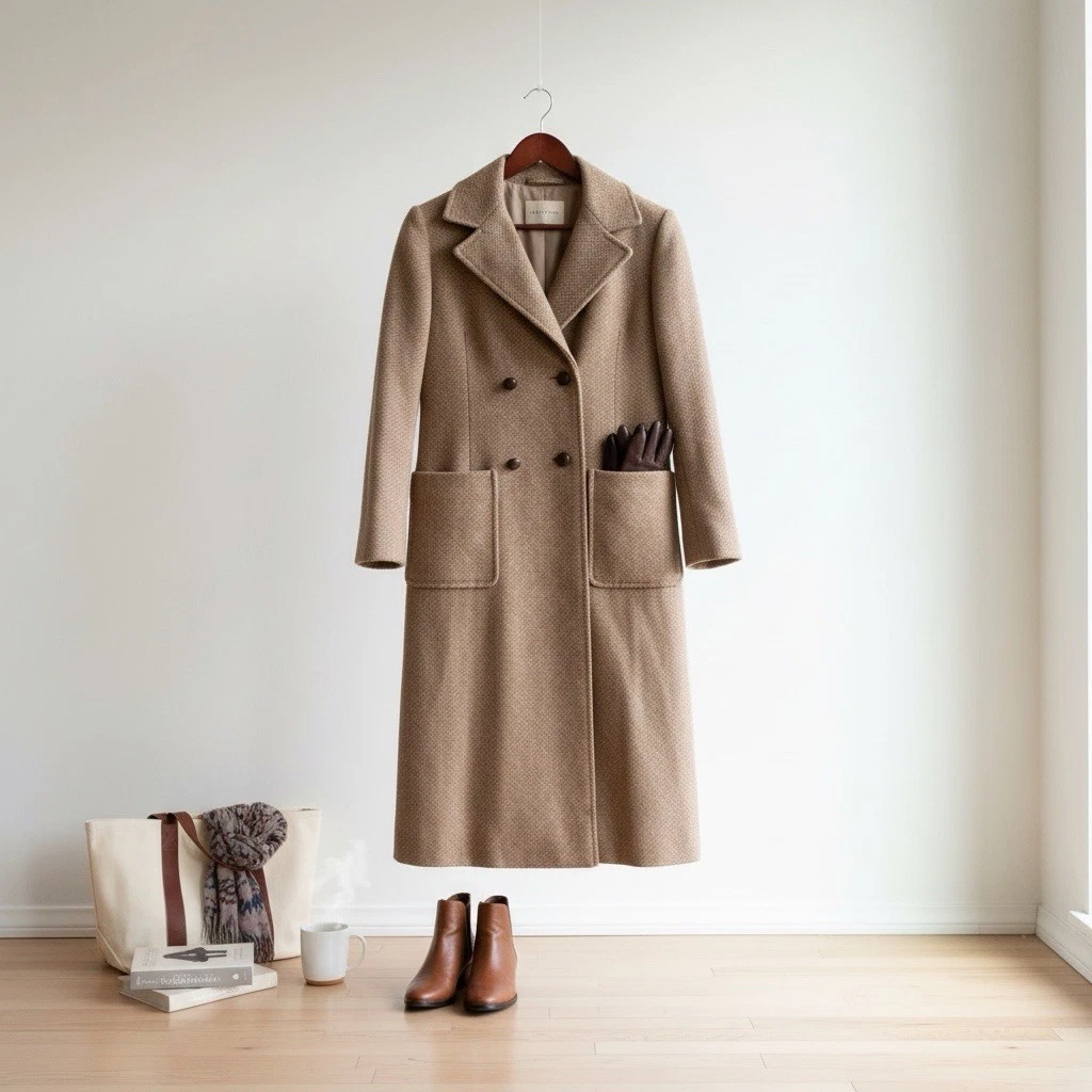 Oscar De La Renta Women's Tweed Tan Trench Coat Jacket | Size Large / 12