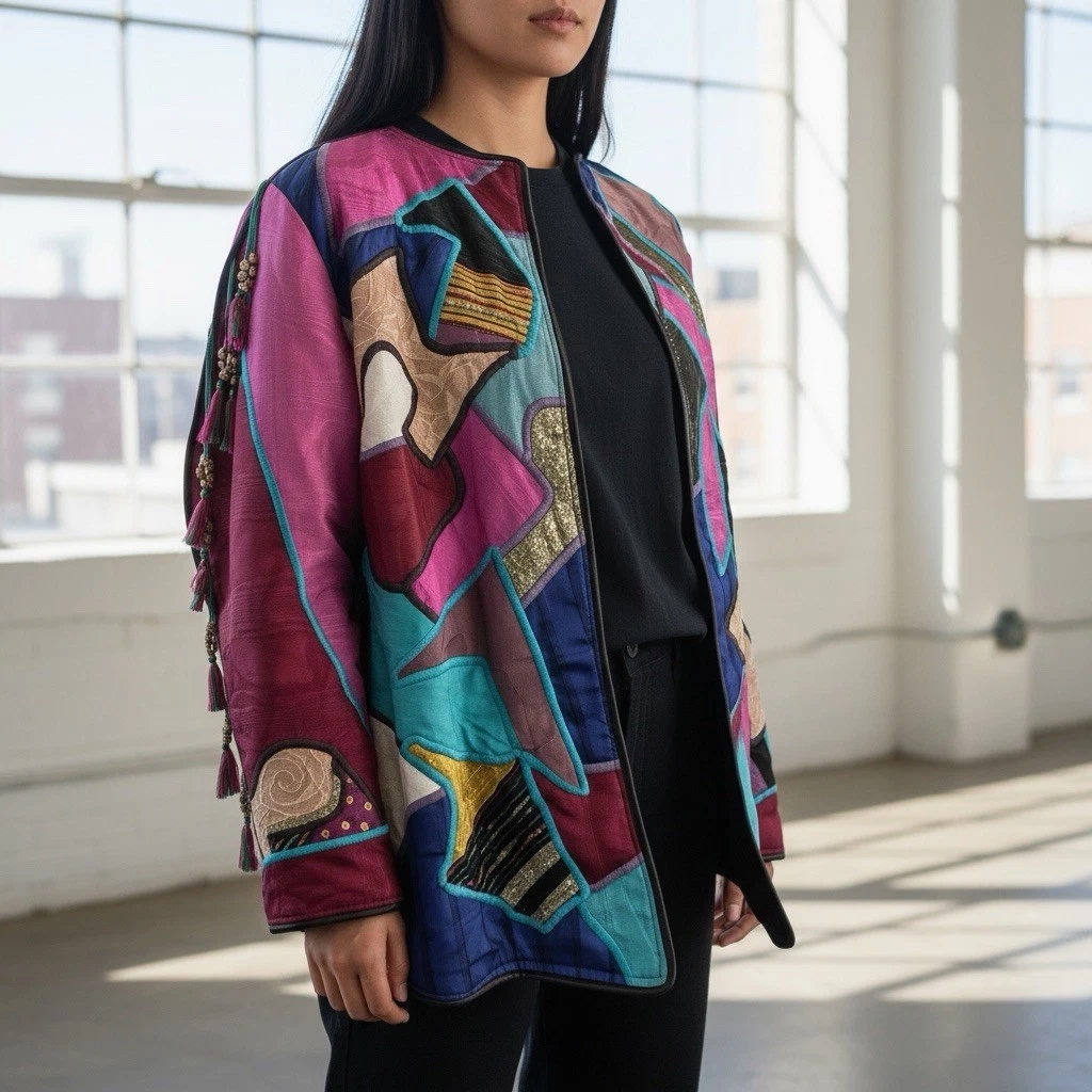 Vintage La Coleccion Judith Roberts Art Kimono Jacket Sweater Coat - Size Small