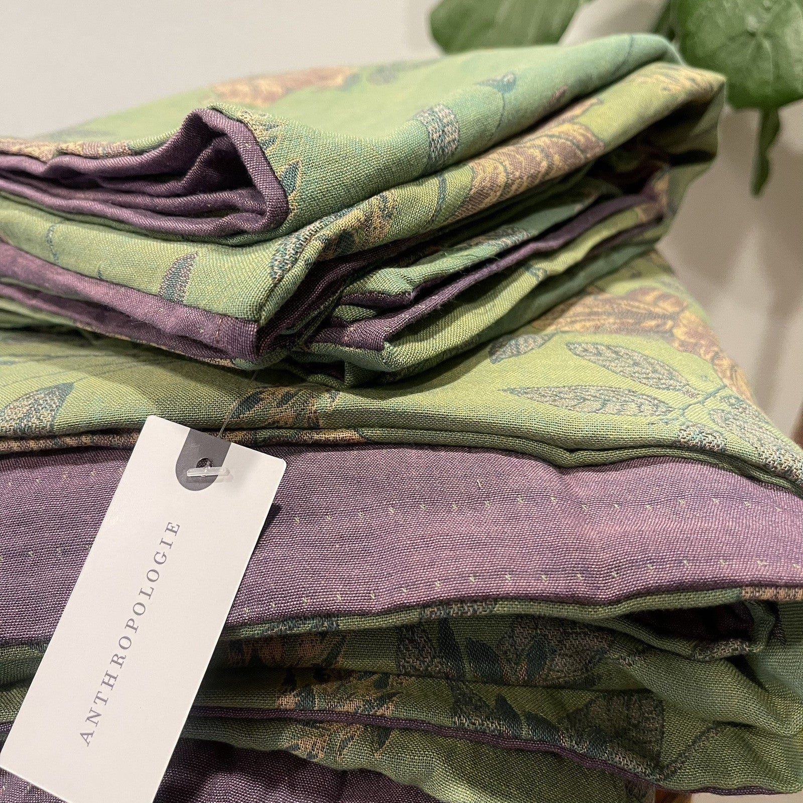 NEW Anthropologie Green Purple Floral Linen Boho King Bedding Duvet & Sham Set