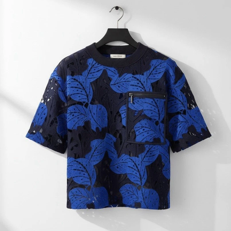 Jason Wu Blue Lace Floral Cutout Shirt Top Blouse | Retail $425 Size Large