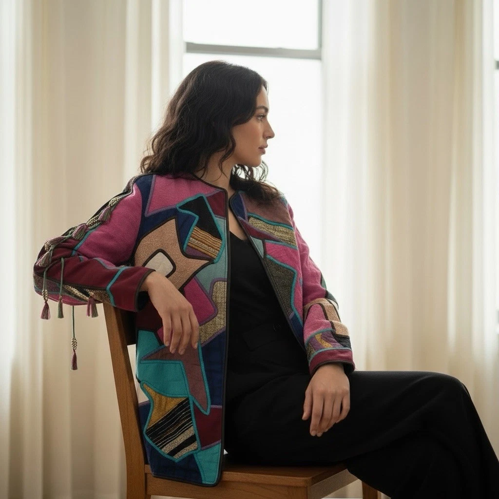 Vintage La Coleccion Judith Roberts Art Kimono Jacket Sweater Coat - Size Small