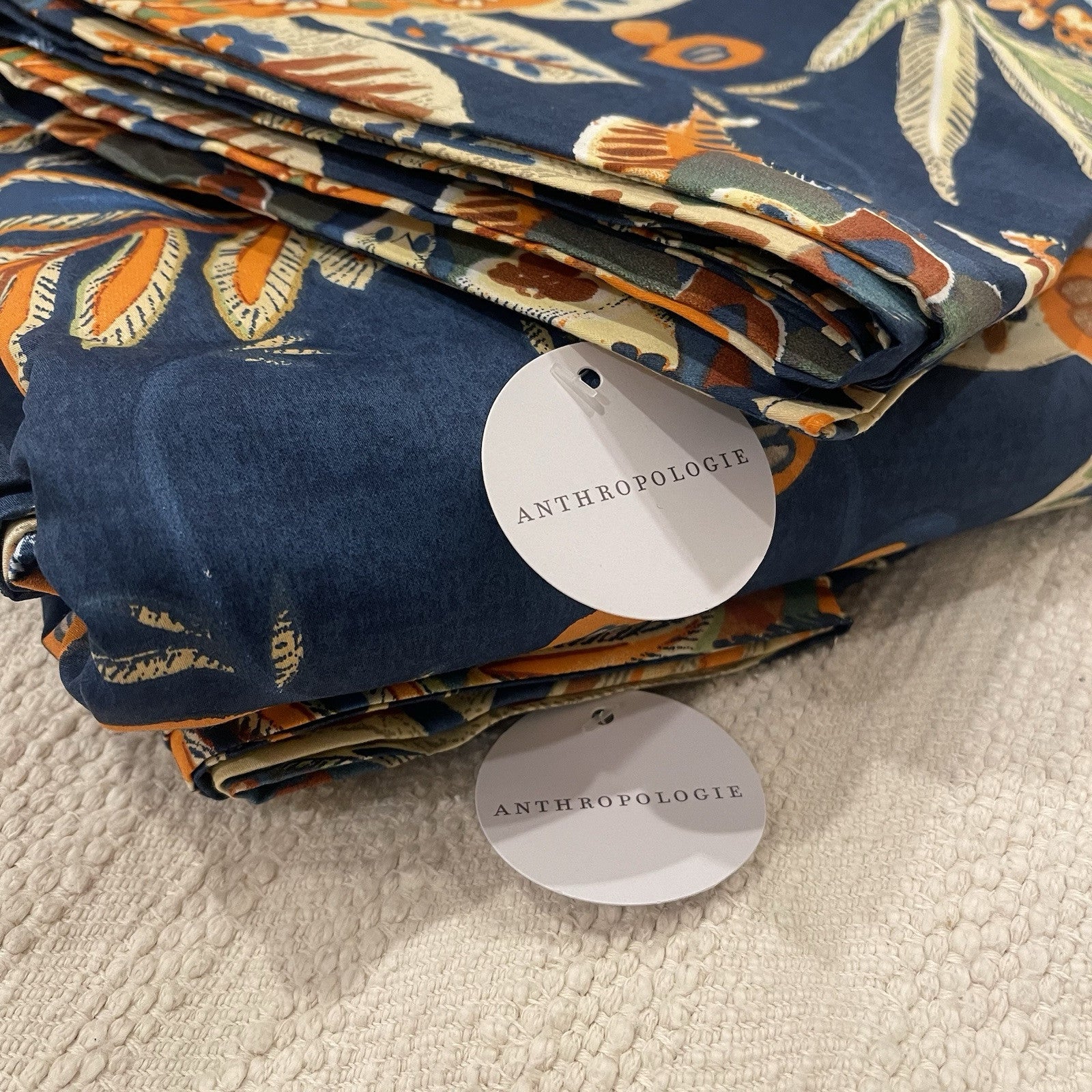NEW Anthropologie Blue Floral Egyptian Cotton Boho King Bedding Duvet Sham Set