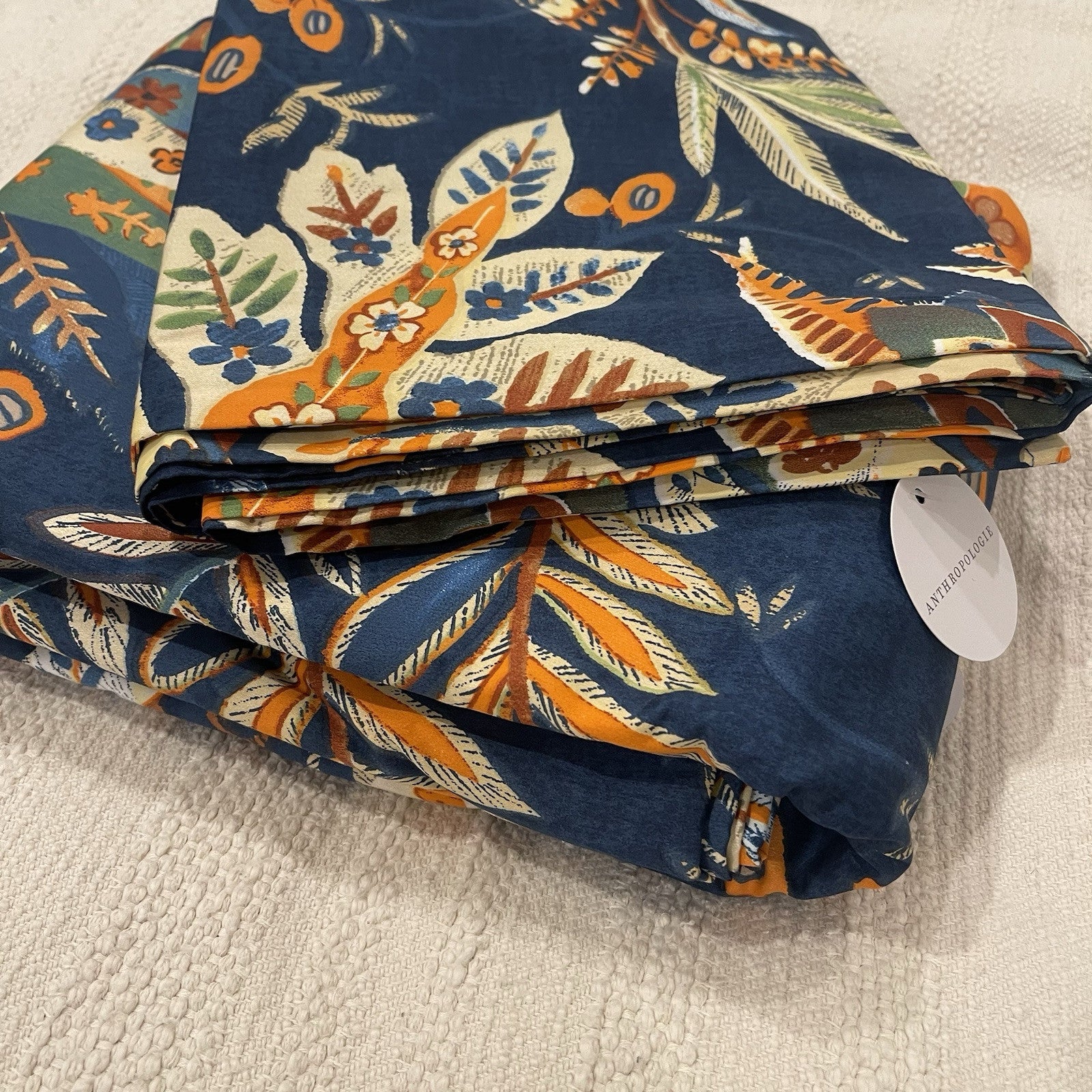 NEW Anthropologie Blue Floral Egyptian Cotton Boho King Bedding Duvet Sham Set