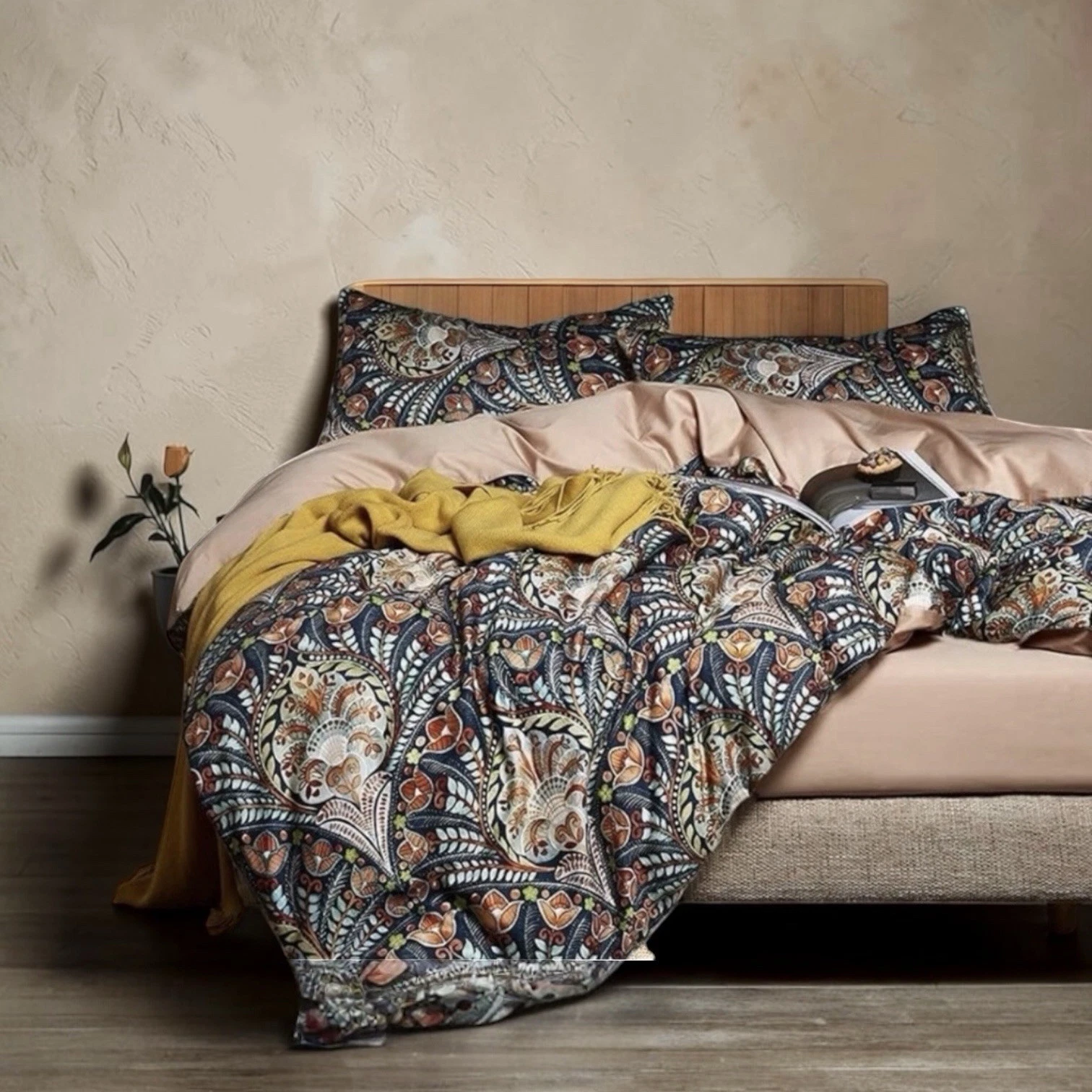 NEW Anthro Paisley Floral Multicolor Boho Queen / King Bedding Duvet & Sham Set