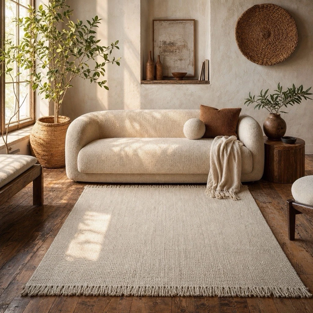 NEW West Elm White Beige Boho Jute Chunky Woven Moroccan Area Rug Carpet 5' x 8'