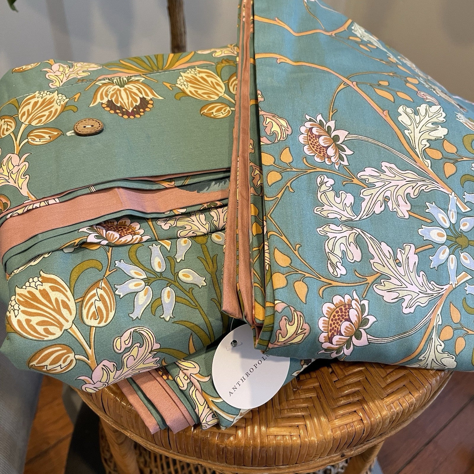 NEW Green Pink Reversible Floral King Size Boho Comforter Bedding Sham Case Set