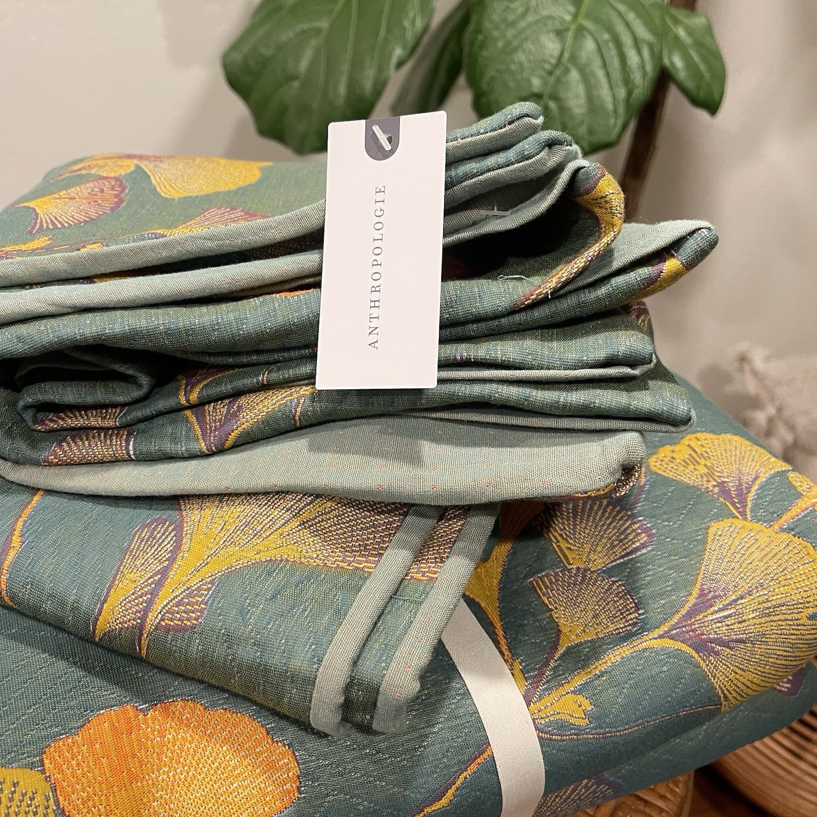 NEW Anthropologie Teal Orange Reversible Queen / King Bedspread Blanket Sham Set