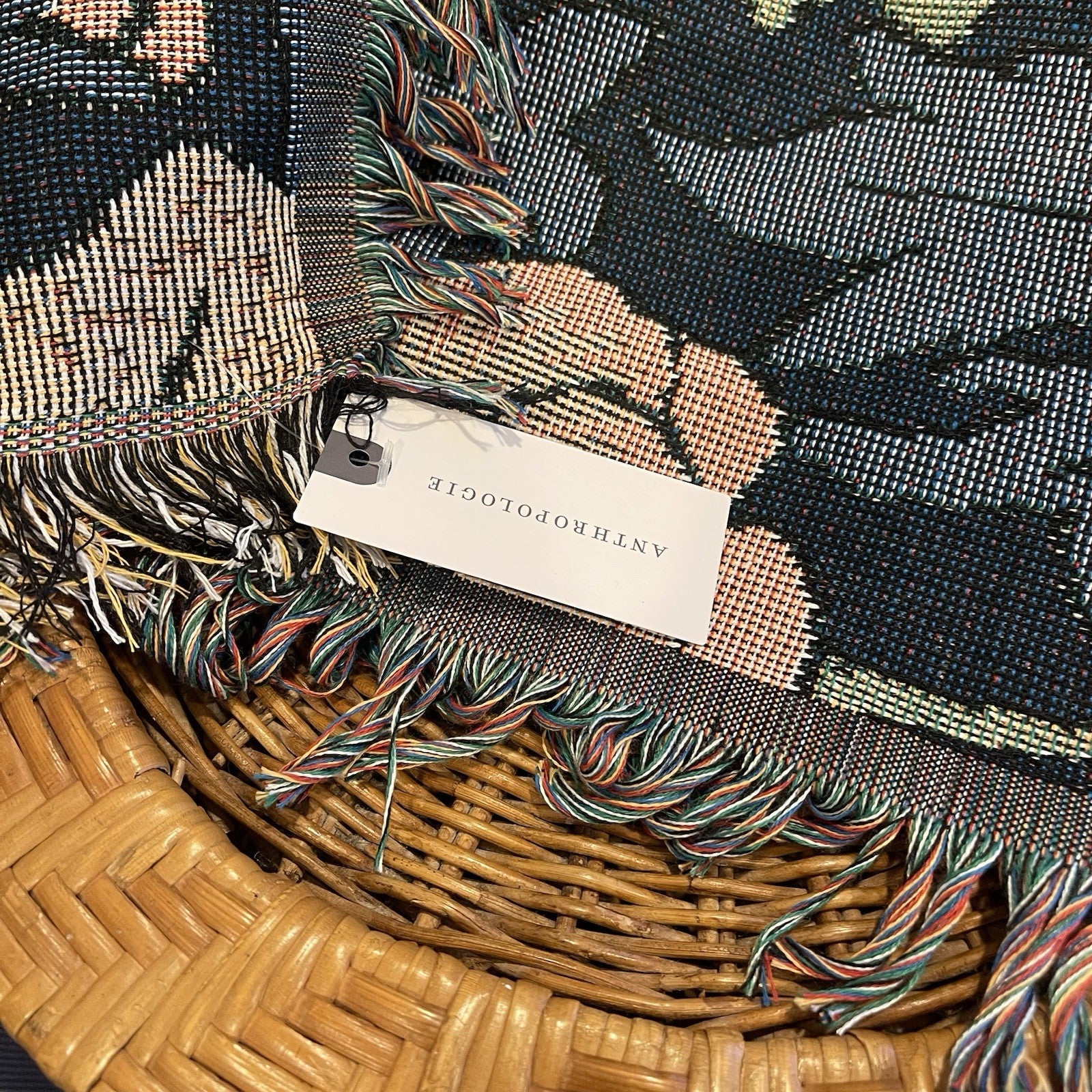 NEW Anthropologie Boho Bird Blue Tassel Throw Blanket Bedspread Quilt - 50 x 70