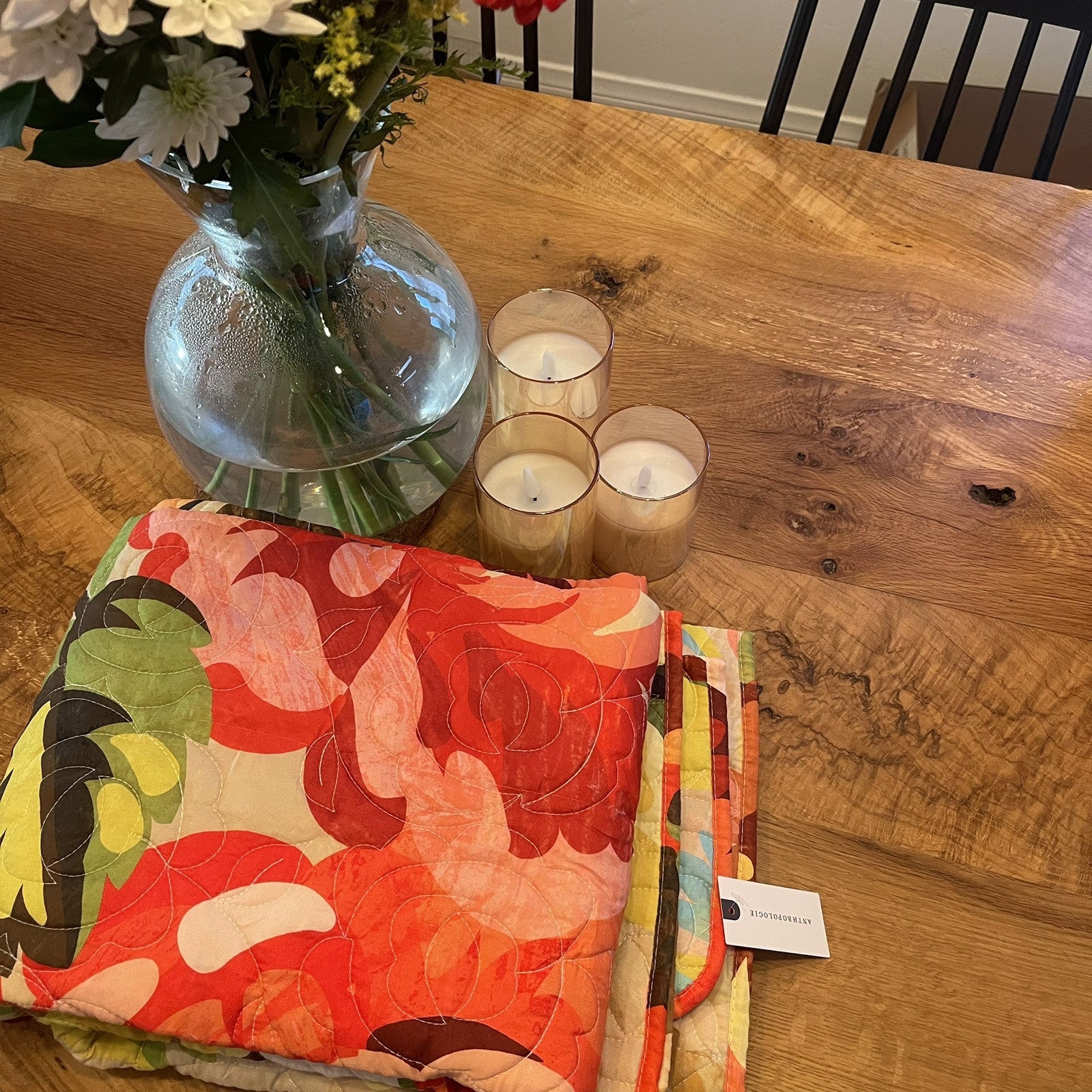 NEW Anthropologie Boho Red Floral Throw Blanket Bedspread Quilt - 50" x 60"