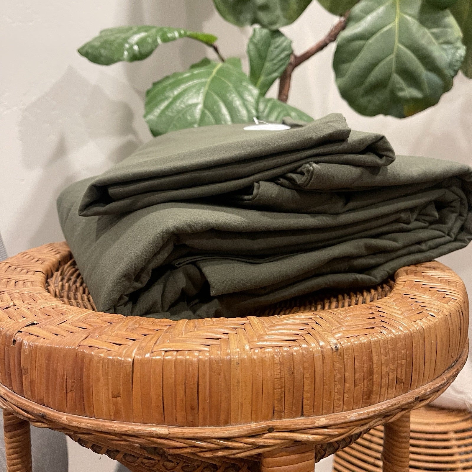 NEW West Elm Dark Green 100% Cotton Boho King Size Bedding Duvet Sham Case Set