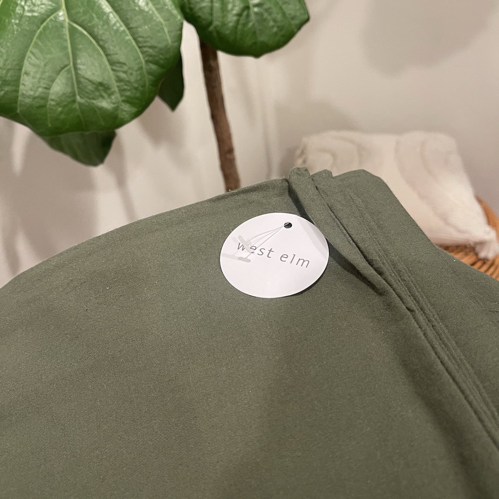 NEW West Elm Dark Green 100% Cotton Boho Queen Size Bedding Duvet Sham Case Set