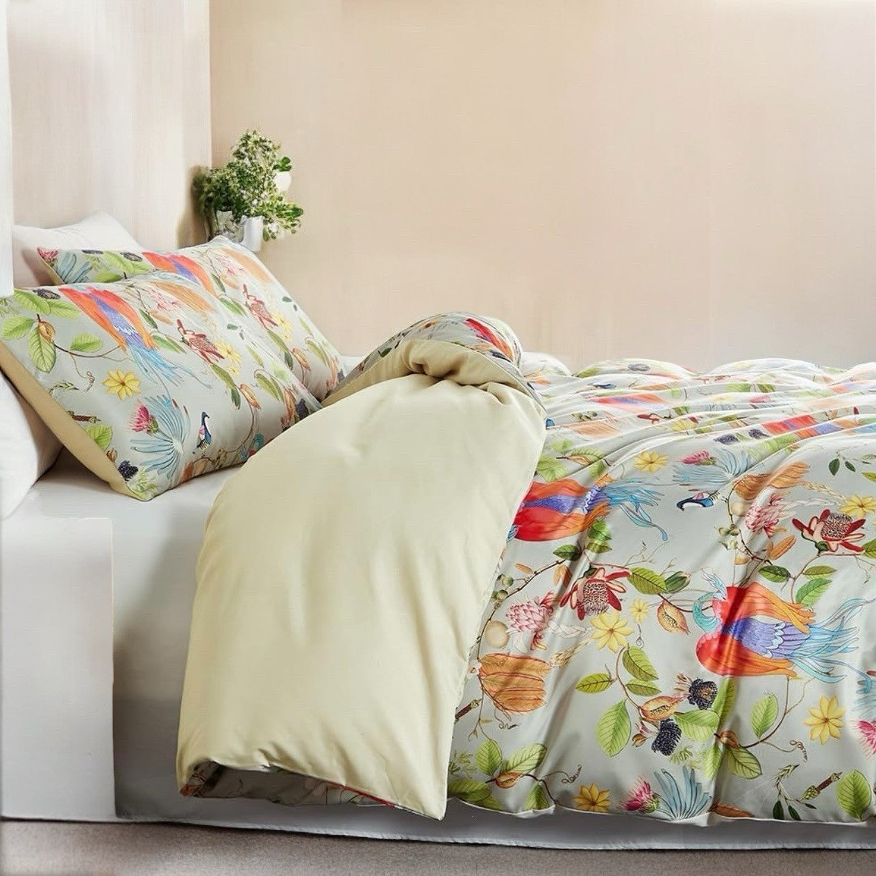 NEW Anthropologie Boho Queen Floral Bird Print Bedding Duvet & Floral Sham Set