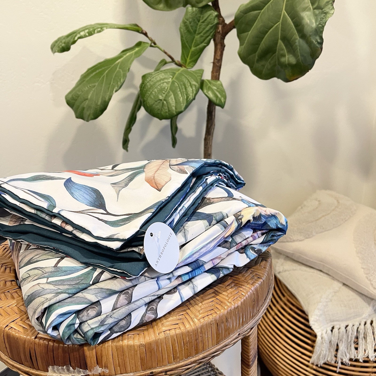 NEW Anthropologie Multicolor Botanical Boho Queen Bedding Duvet Sham Case Set