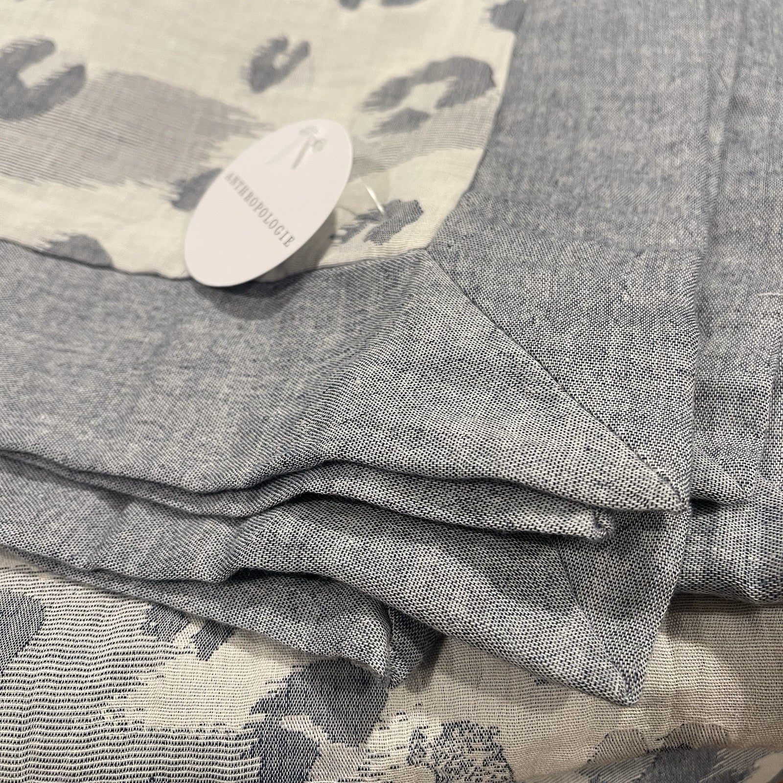 NEW Anthropologie Blue Grey Spotted Boho King Size Bedding Duvet Sham Case Set