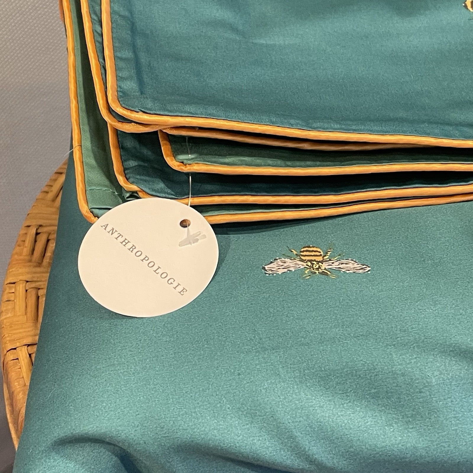 NEW Anthropologie Emerald Green Bee Boho King Size Bedding Duvet Sham Case Set